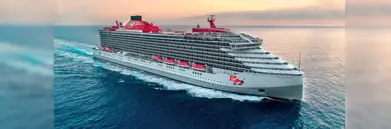 Virgin's Valiant Lady ship at sunset