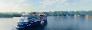 Celebrity Xcel sailing into a port