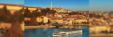 Scenic river vessel on the Danube at sunset