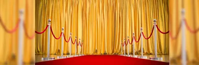 Red carpet in front of yellow curtain