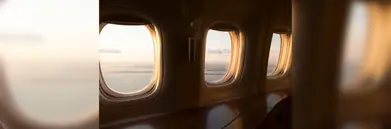 The view of a plane window in first-class.