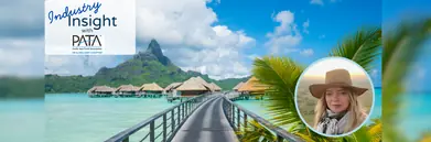 An image of a walkway in the sea in French Polynesia with a headshot of Alison and the PATA logo 