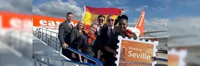 An easyJet flight crew celebrating the new route