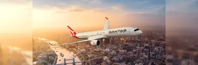 A Qantas flight flying over London