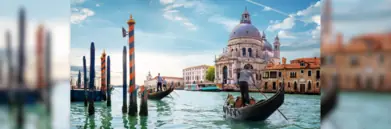 Boat in Venice, St Mark's Basilica in background