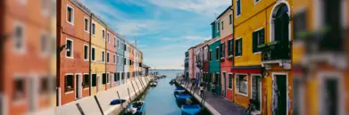 View of colourful buildings along Venice canal