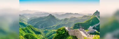 View over Chinese landscape by Great Wall of China