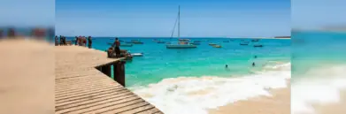 Santa Maria pier and beach with blue ocean in Sal