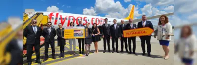 Pegasus employees celebrating the new route. 