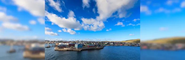 Aerial shot of the coast in Lerwick, Scotland.