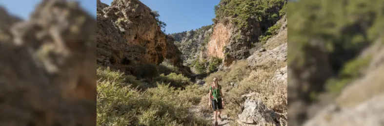 A person walking in the Aradena Gorge, Crete.