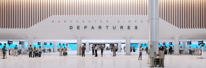 Manchester Airport departures gate.