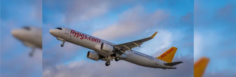 A Pegasus A321neo taking off.