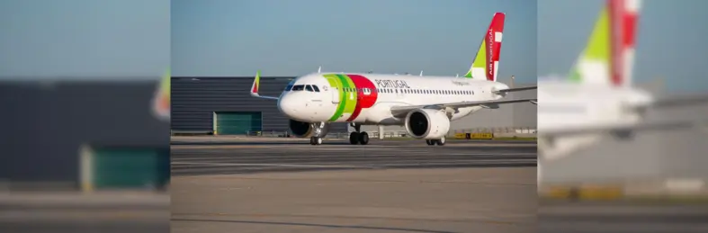 A TAP A330neo airbus in taxi on a runway. 
