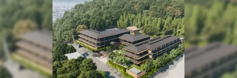 Aerial shot of the Banyan Tree Higashiyama Kyoto, in Japan.