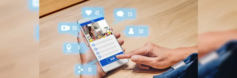 Someone watching a livestream on their mobile phone with lots of notifications.