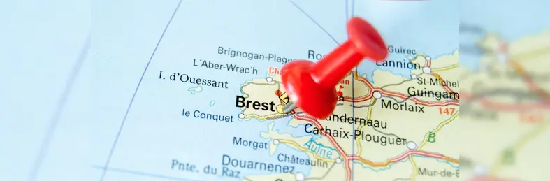 A red pin in Brest on a map.