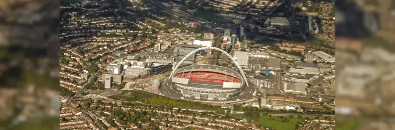 An aerial view of Wembley Stadium.