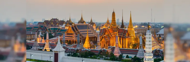 The Grand Palace in Bangkok, Thailand, in the early evening. 