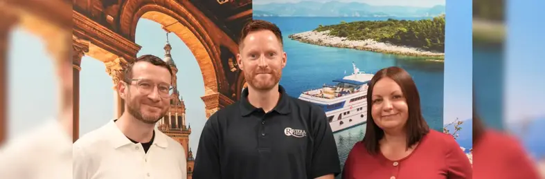 Will Sarson, Lee Cross, and Linda Harris from Riviera Travel celebrating the launch of their new YouTube series.