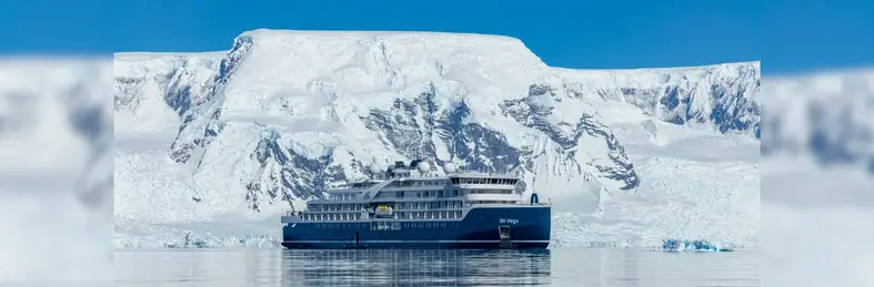 SH Vega sailing in Antarctica.