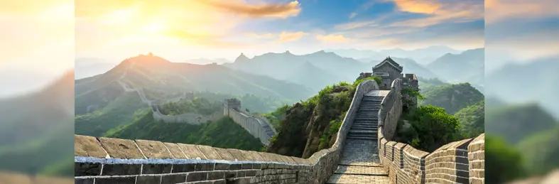 The Great Wall of China at sunset.