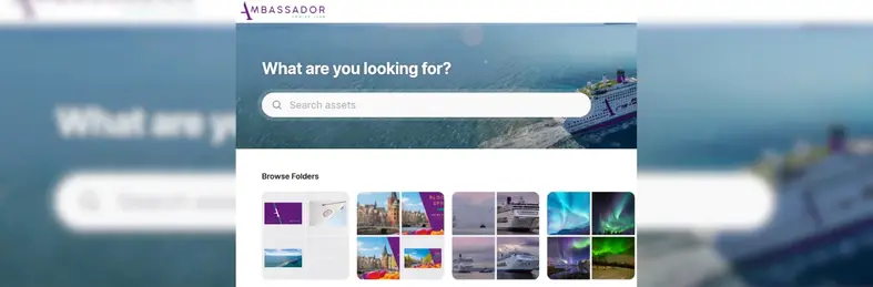 The landing page of Ambassador Cruise Line's agent asset portal.