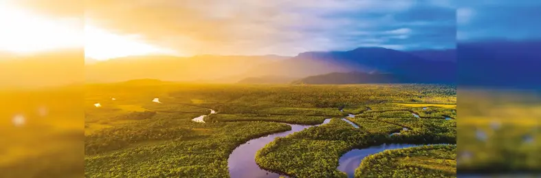 Sunset over the Amazon River.