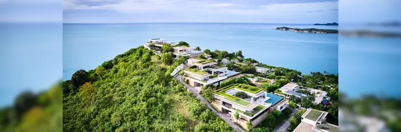 An aerial view of Samujana, a villa in Koh Samui that appeared in season three of The White Lotus.