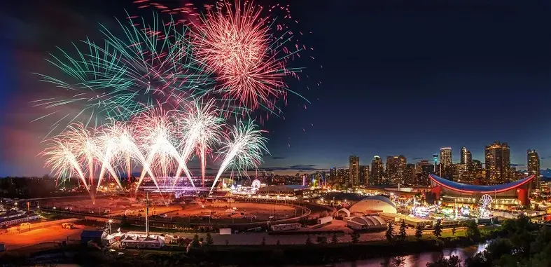 Fireworks going up over Stampede Park the last night of the Calgary Stampede in Calgary, Canada.