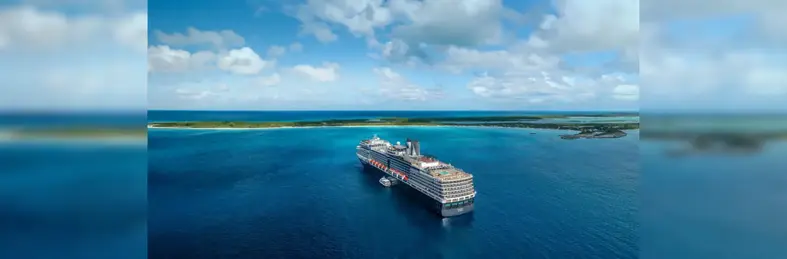 A Holland America vessel sailing in Half Moon Cay