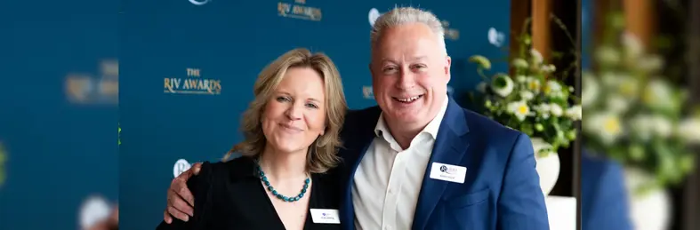 Riviera Travel's head of trade & partnerships, Vicky Billing, and chief operating officer, Robin Shaw, at the first-ever Riv Awards at The Lookout in London in April 2025.