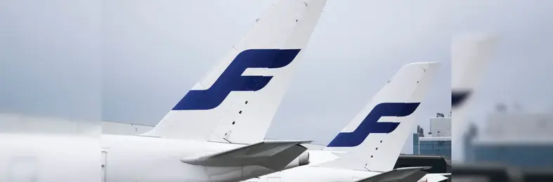 Finnair airplane tails in a line