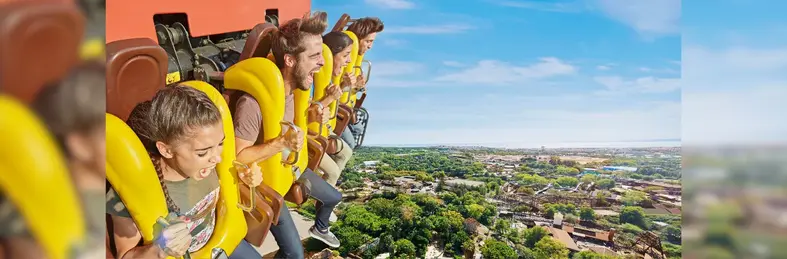 PortAventura World visitors on Hurakan Condor, a drop tower ride.