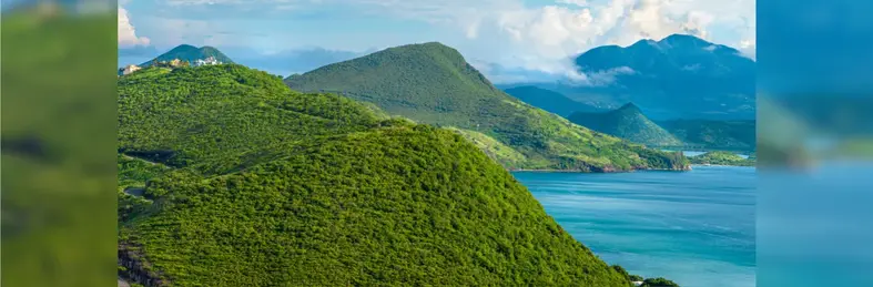 A drone shot of St. Kitts in the Caribbean.