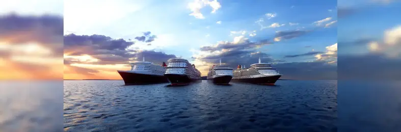 The four Cunard Queen ships lining up in the ocean