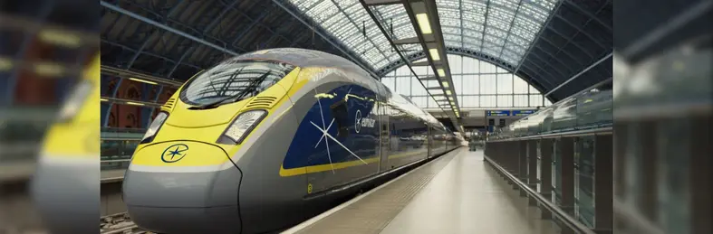 A Eurostar train waiting on the platform at St. Pancras International.
