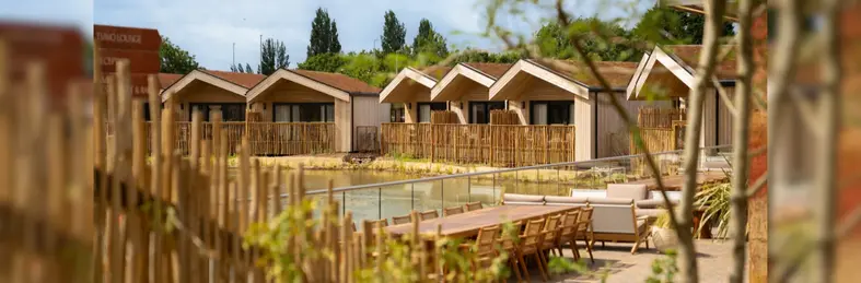 Six lodges at The Reserve, a new accommodation option at Chester Zoo.