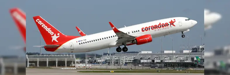 Corendon plane taking off from a runway