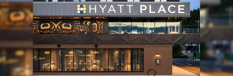 The front entrance of Hyatt Place Whitehorse in Yukon, Canada.