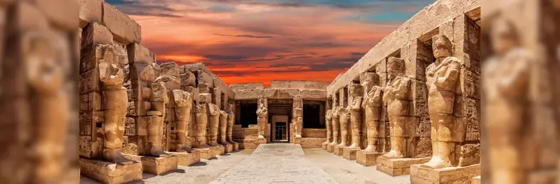 The Luxor Temple, a large ancient Egyptian temple complex located on the east bank of the Nile River in the city of Luxor.