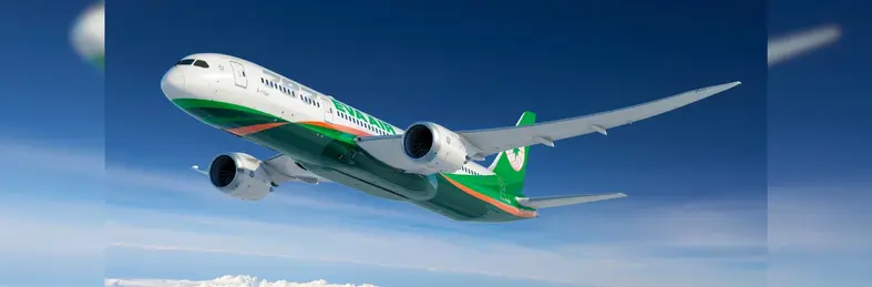 An Eva Air plane in flight.
