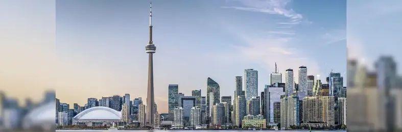 Toronto skyline at the beginning of sunset