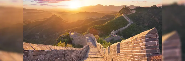 The Great Wall of China at sunset.