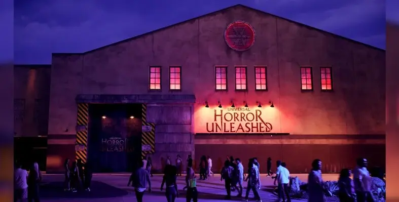 The front facade of Universal Horror Unleashed, a year-round horror attraction in Las Vegas, Nevada.