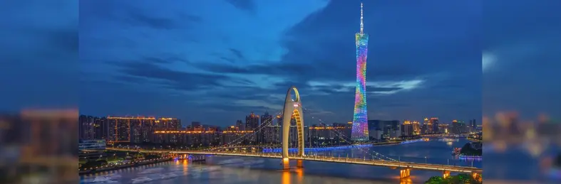 The Canton Tower and the Liede Bridge in Guangzhou, China.