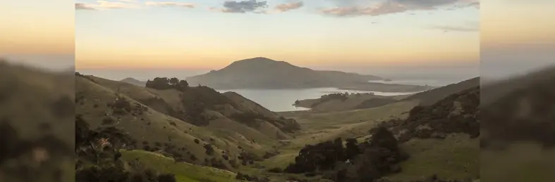 Mountainous landscape in Dunedin, New Zealand.