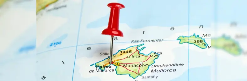 A map of Palma with a red pin in Palma, the capital city.