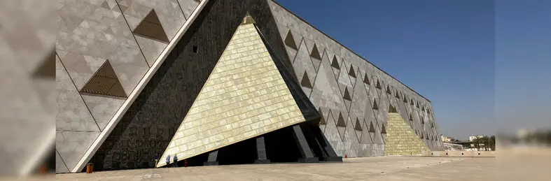The entrance plaza of the Grand Egyptian Museum in Cairo, Egypt.