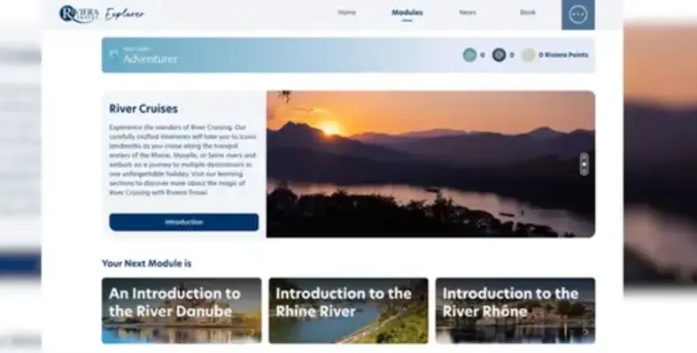 The landing page of Riviera Explorer, Riviera Travel's agent learning and rewards platform.